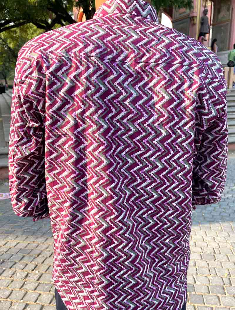 Men Off-white Maroon Chevron Print Slim Fit