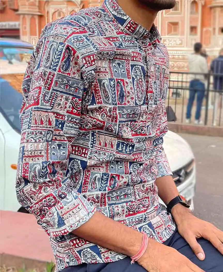 Men Multicolor Patchwork Print Slim Fit