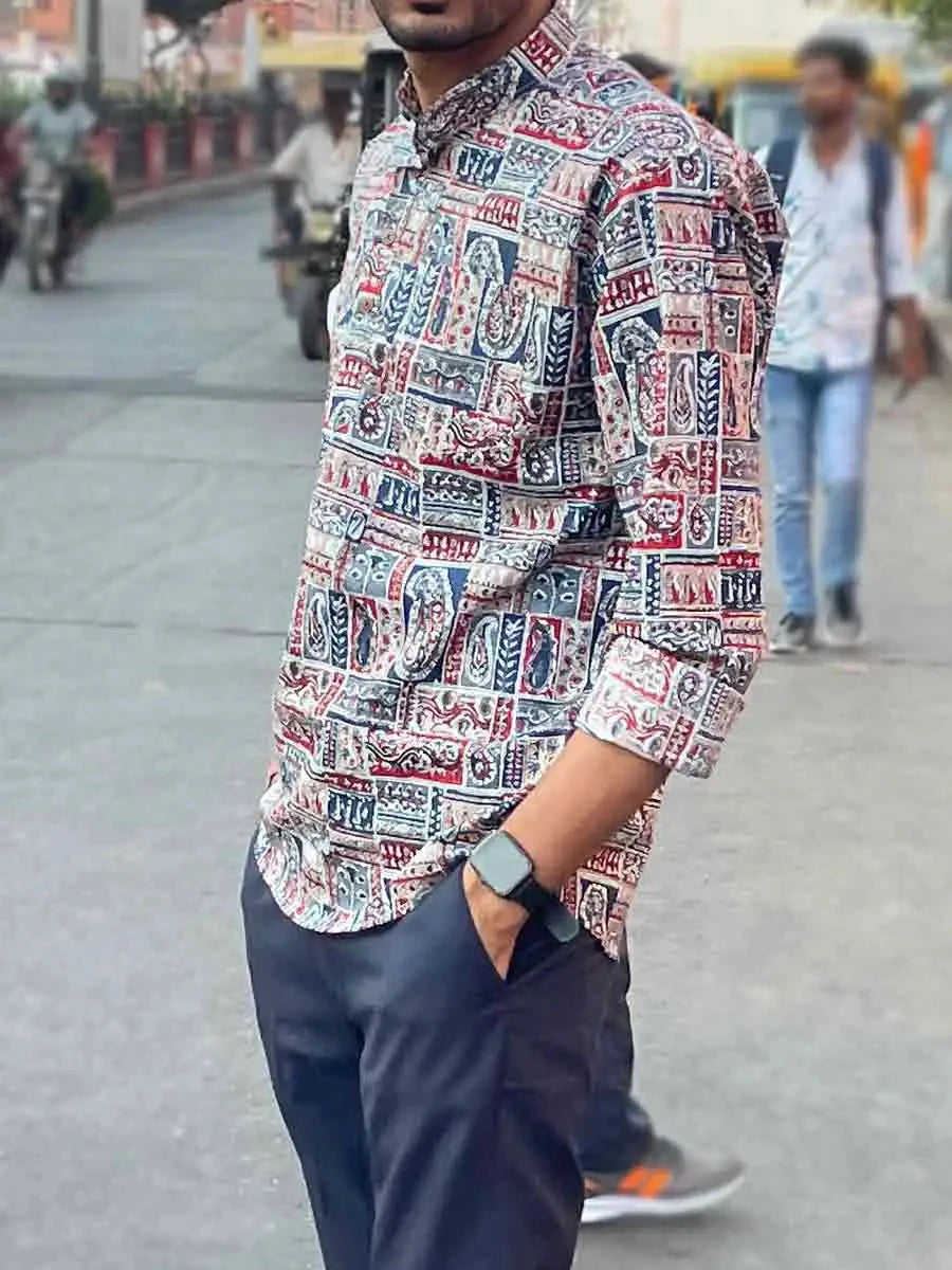Men Multicolor Patchwork Print Slim Fit