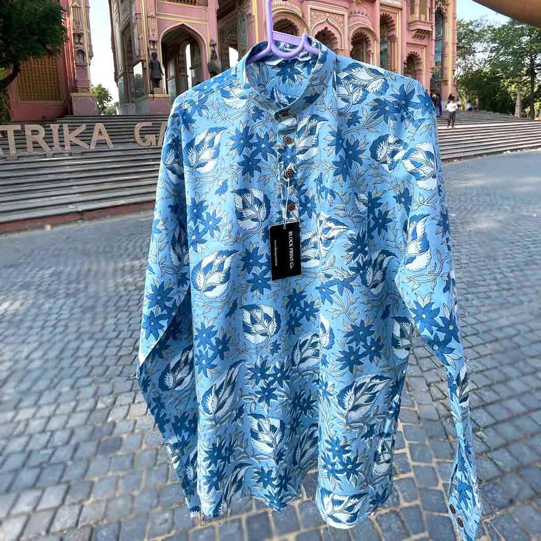 Men Blue COTTON STAPLE Print Slim Fit