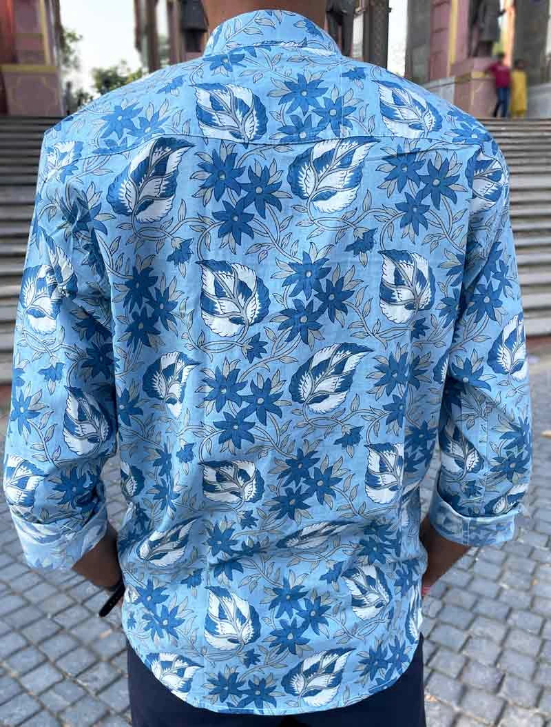 Men Blue COTTON STAPLE Print Slim Fit