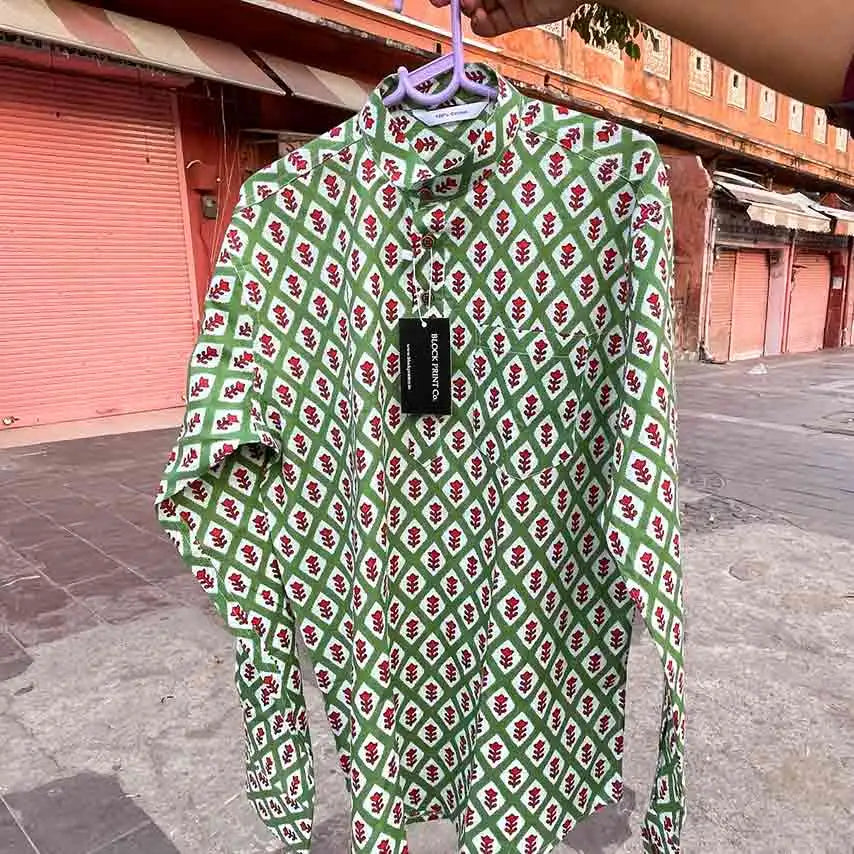 Men Green Butti Flower Print Slim Fit