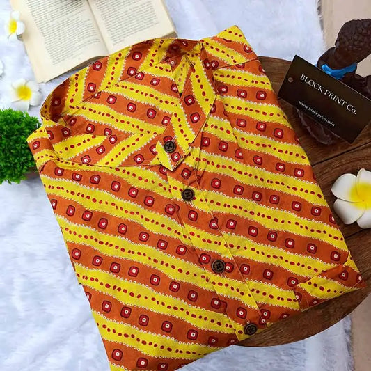 Men Yellow Bandhani Print Slim Fit