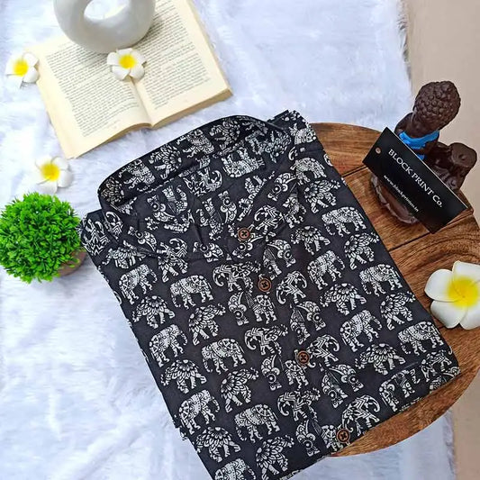Men Black Elephant Print Slim Fit