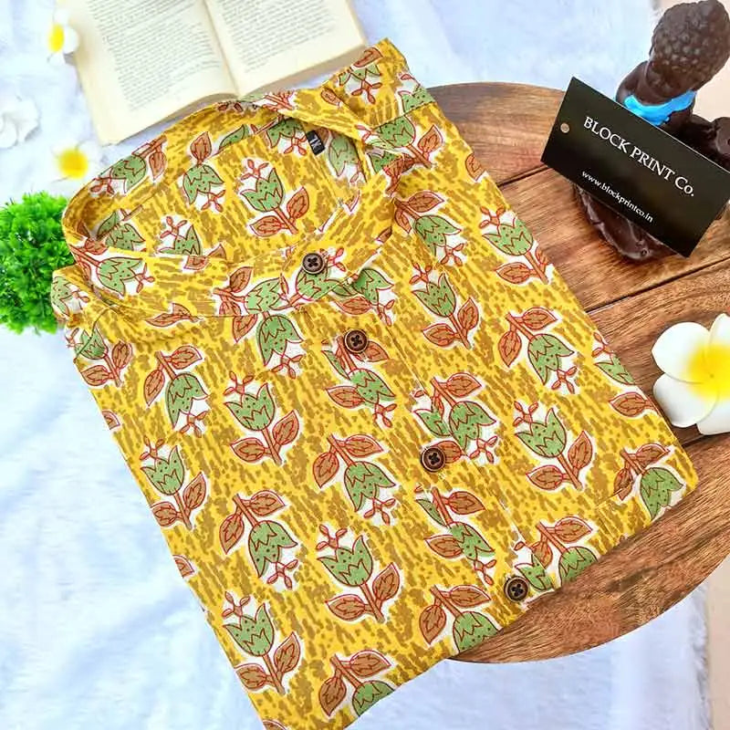 Men Yellow Flower Print Slim Fit