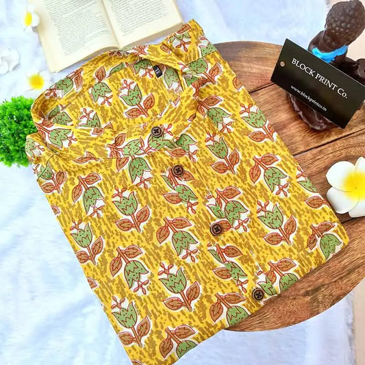 Men Yellow Flower Print Slim Fit