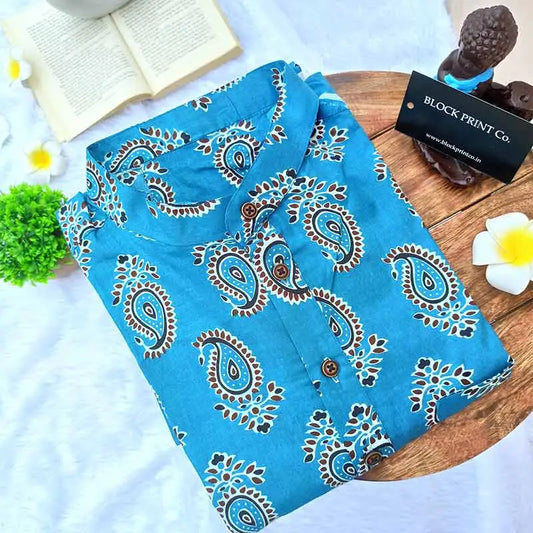 Men Blue Leaf Print Slim Fit