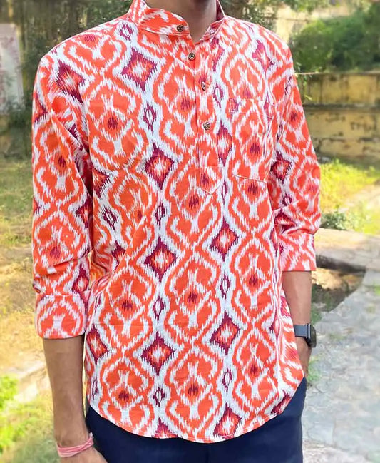 Men Ikat Cotton Print Slim Fit