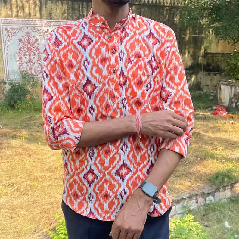 Men Ikat Cotton Print Slim Fit