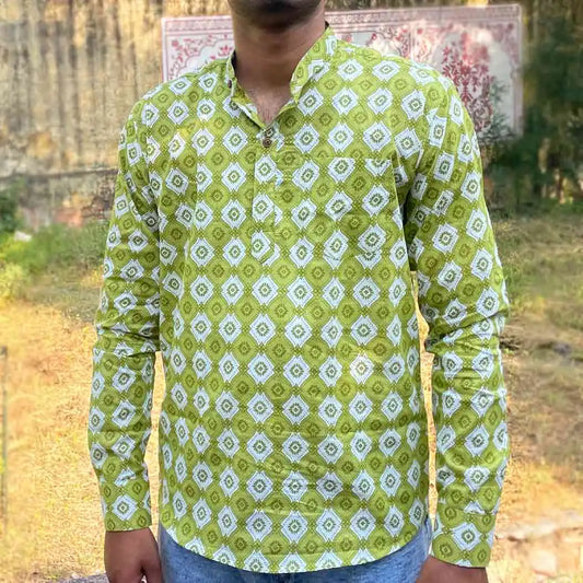 Men Green Ikat Print Slim Fit