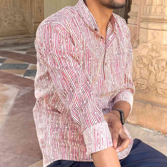 Men Line Strip Print Slim Fit